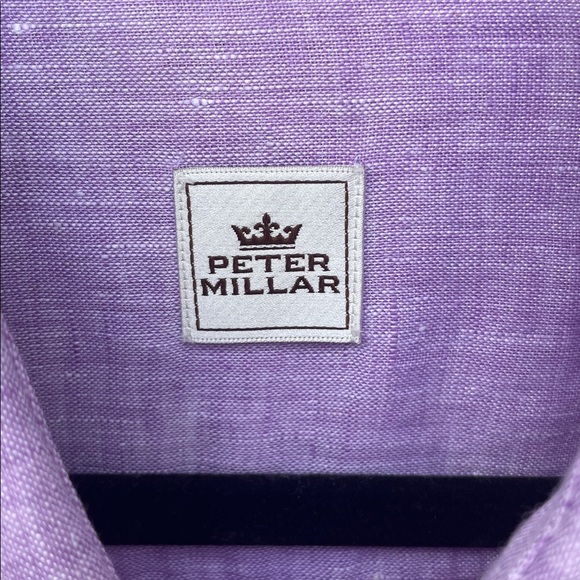 Peter Millar 100% Linen Shirt Purple Lavender Button Front XL Casual Men’s - Picture 5 of 13